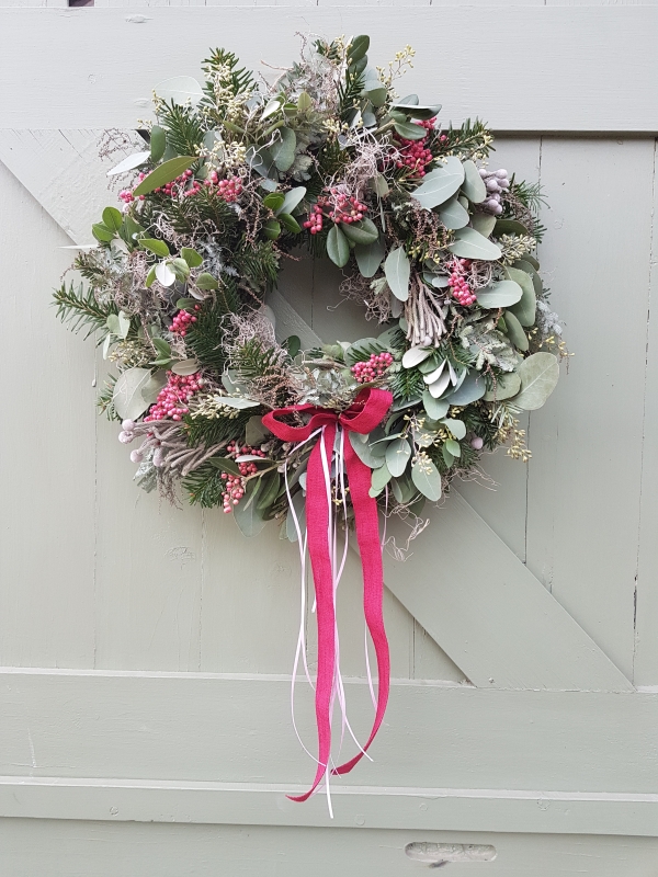 Winter Pinks Door Wreath