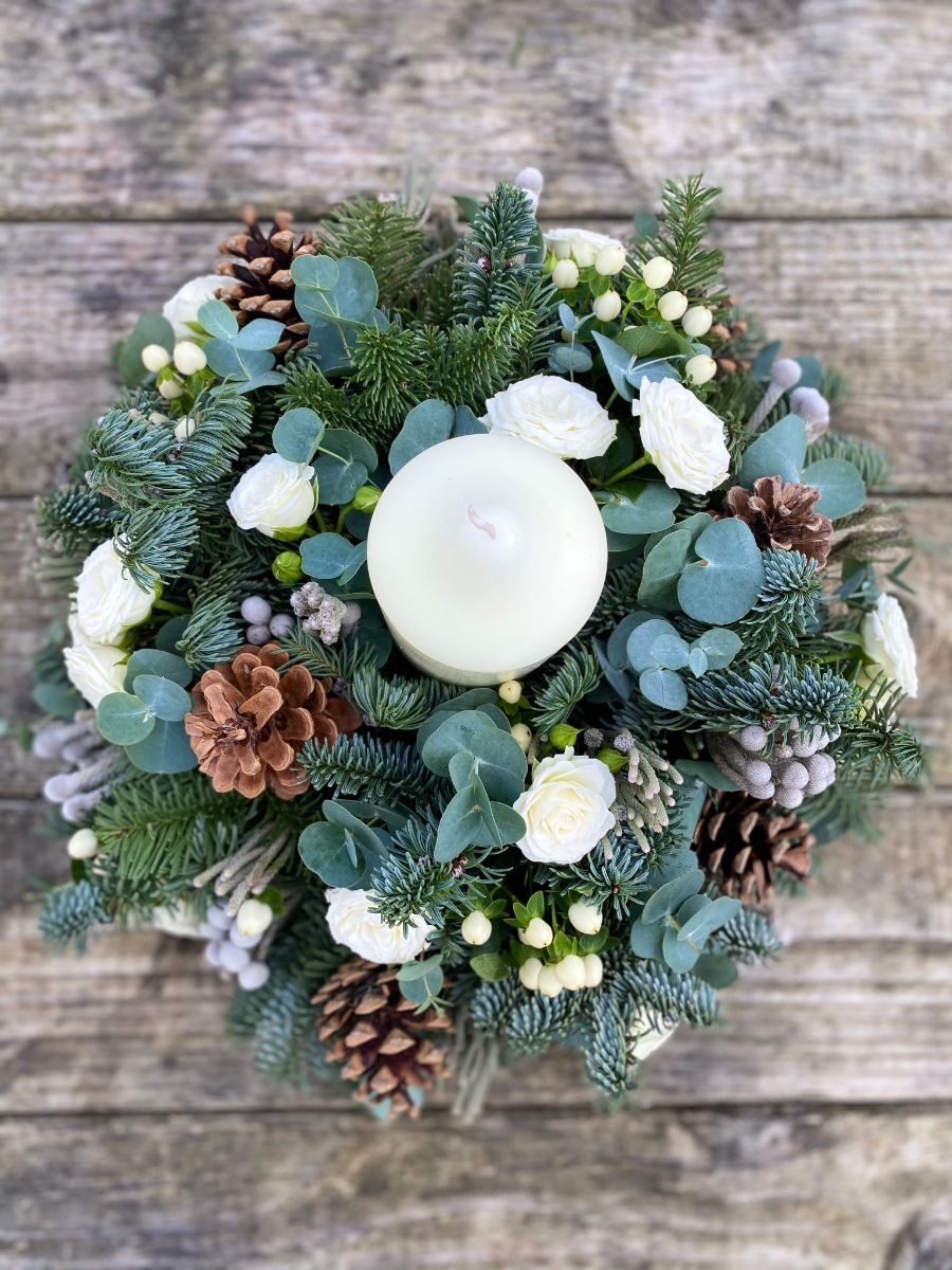 White Winter Chunky Candle Arrangement