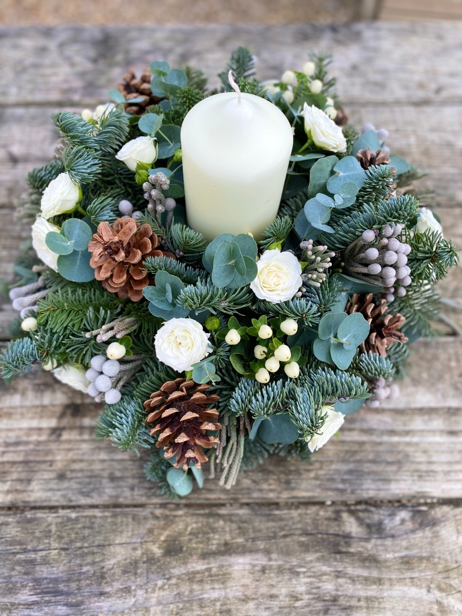 White Winter Chunky Candle Arrangement