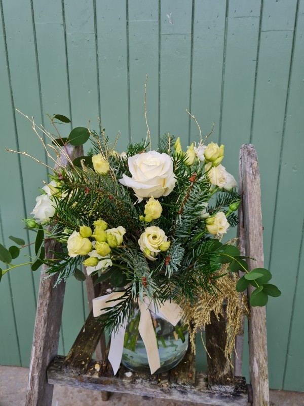 Winter Gold and Green Vase