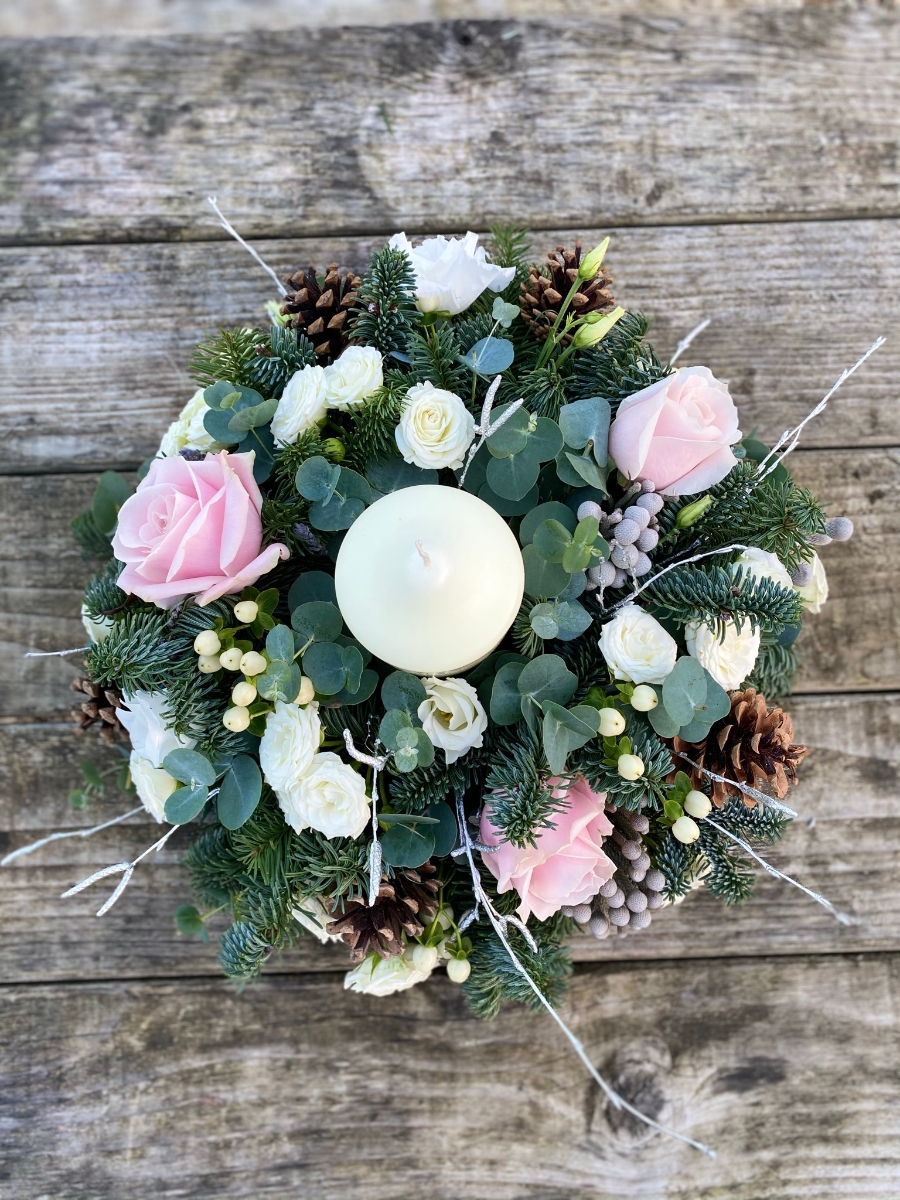 Winter Pinks Chunky Candle Arrangement